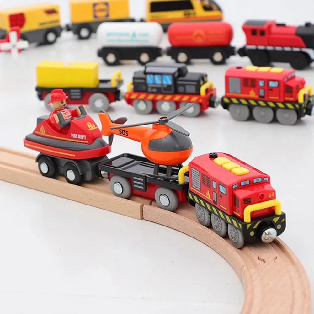 11Type Electric Train Set Locomotive Magnetic Car Diecast Slot Fit All Brand Biro Wooden Train Track Railway Educational toys 240131