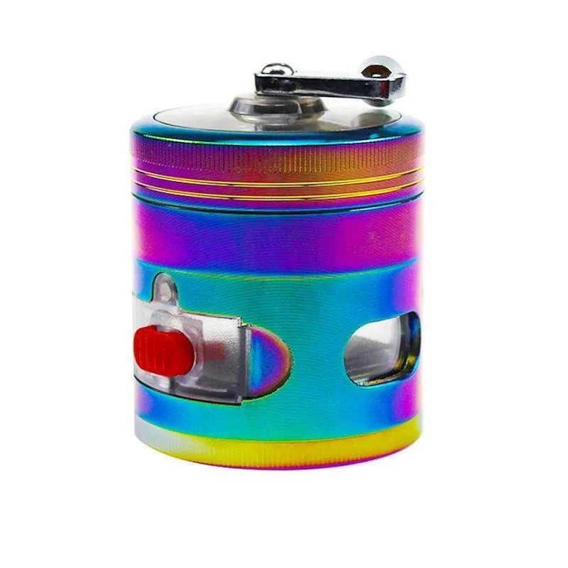 63 мм 4-слойный металлический ящик с ручным управлением, дымчатый табак, ручная мельница из цинкового сплава, ослепительный цвет, мельница для трав Fgjmw Hkxbo