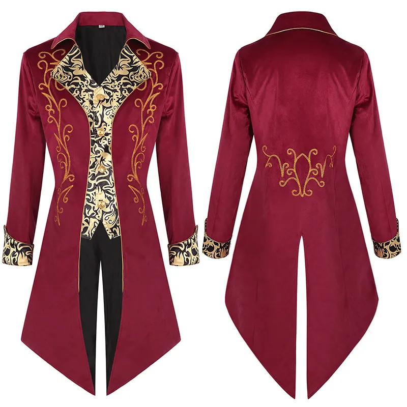 Kostüm Themen Cosplay Herren Steampunk Vintage Tail Jacket Gothic Victorian Kleid Uniform rote mittelalterliche Kleidung Schwanzlackmantel