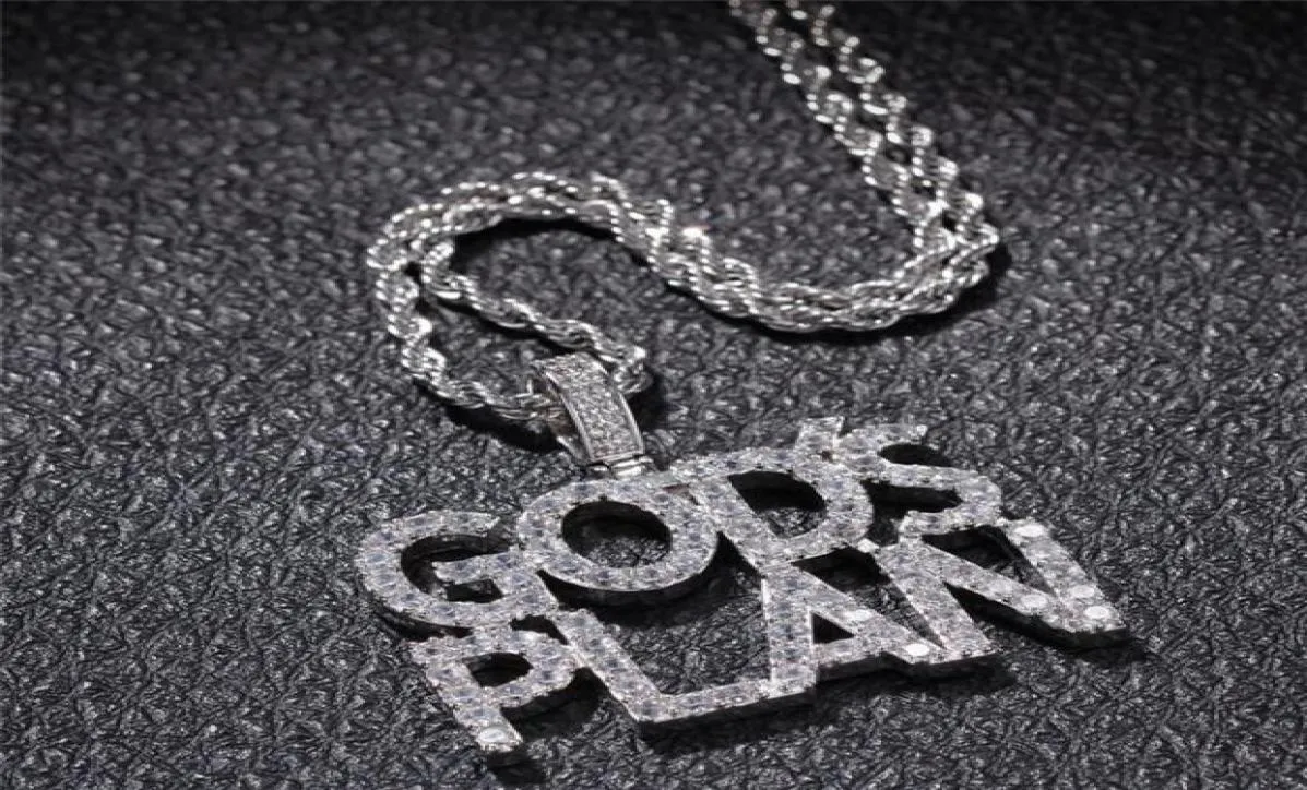 Iced Out Letters Pendant Halsband Nya ankomst Gods Plan AAA Zircon Men039S Charms Necklace Fashion Hip Hop Jewelry290U1481777