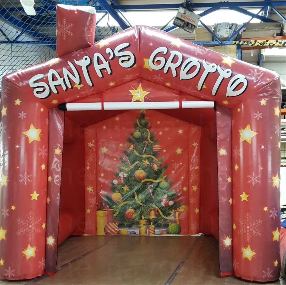 Giochi all'aperto Stampa personalizzata gonfiabile Grotto di Babbo Natale 3.5x3x3m Christmas Cottage Tenda Tenda Shelter Gabinetto Palloon della cabina per la decorazione del festival di Natale