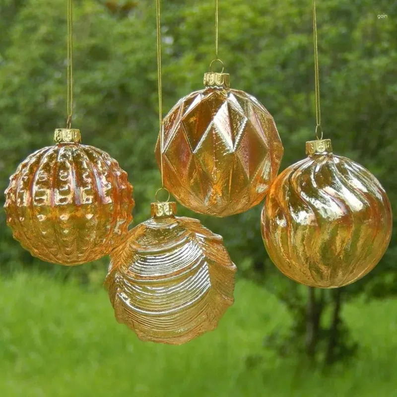 Décorations de Noël 8pcs / pack diamètre 8cm peinture dorée boule de verre suspendue décoration de la maison ornement fait à la main festival cadeau verrerie