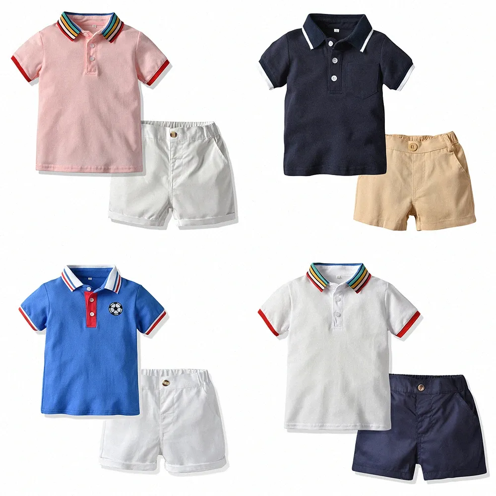 Bebek Çocuk Giysileri Setleri Yaz Erkekler Kısa Kollu Polo Gömlek Şortları Polo Yaka Tops Pantolon Çocuk Şortları Sıradan Çocuklar Set Toddler Giyim U6db#