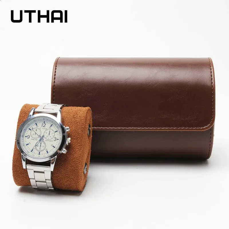 Boîte de montre Hommes et femmes Multtifonctionnels 2 grides Rangement en cuir Emballage de poignet Boîtes de montre de haute qualité Uthai U08 240119