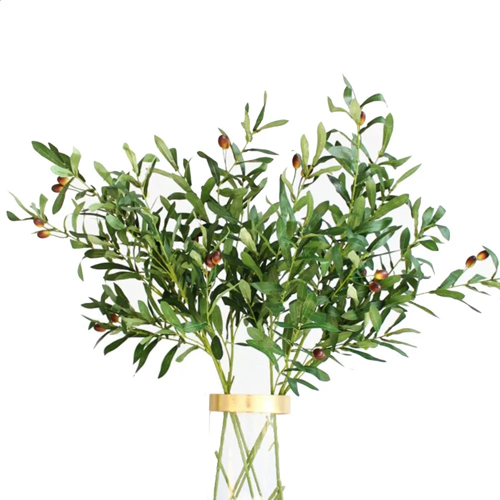 100cm Artificial Plants Olive Fruit Leaves Tree Branches Green Leaf Faux Plant Fake Grass Home Hotel Decor Wedding Wreaths Decor