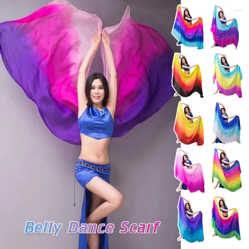 Stage Wear Silk Belly Dance Scarf Performance Shawl Veil Hand Dyed Gradient Color Fabric Bellydance Practice Props