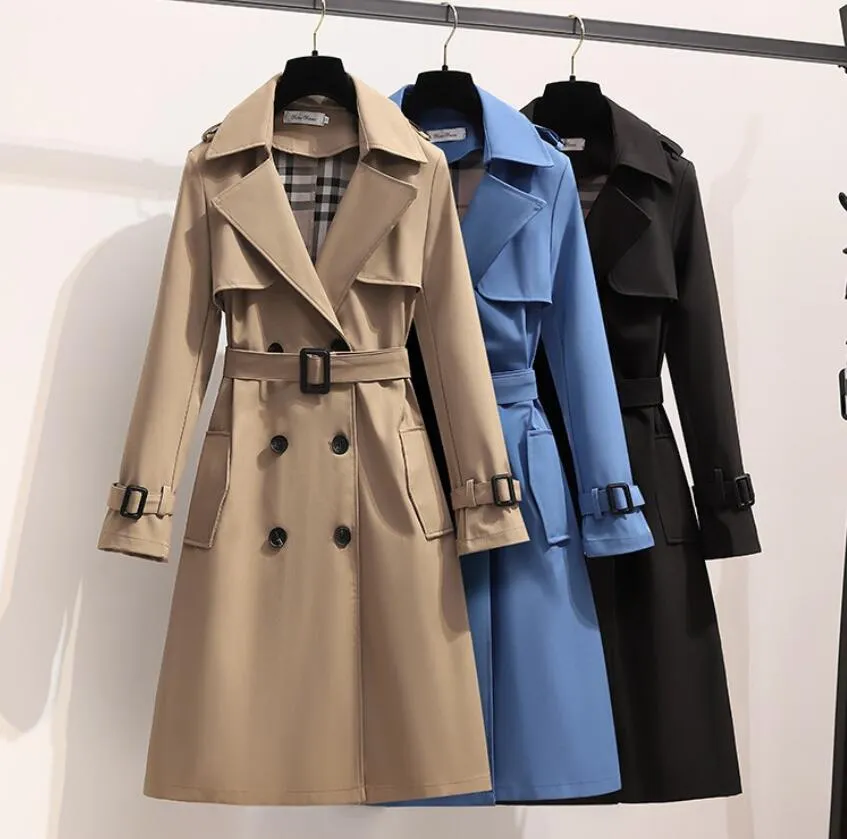 Autumn Fashion Elegant Belt Coat Women Loose Mid-length Windbreaker Female Casual Long Size S-4XL