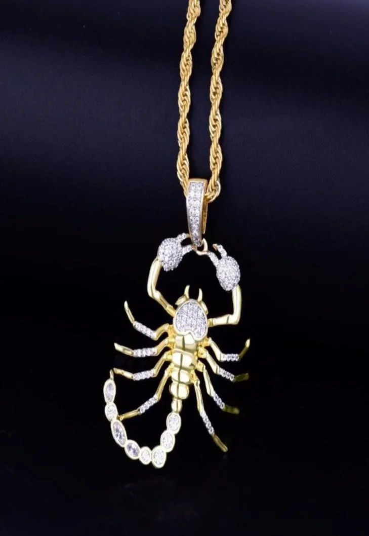 Collier avec pendentif Animal Scorpion Hip Hop, chaîne couleur or, Zircon cubique scintillant, bijoux pour hommes et femmes, cadeau 223L4634882