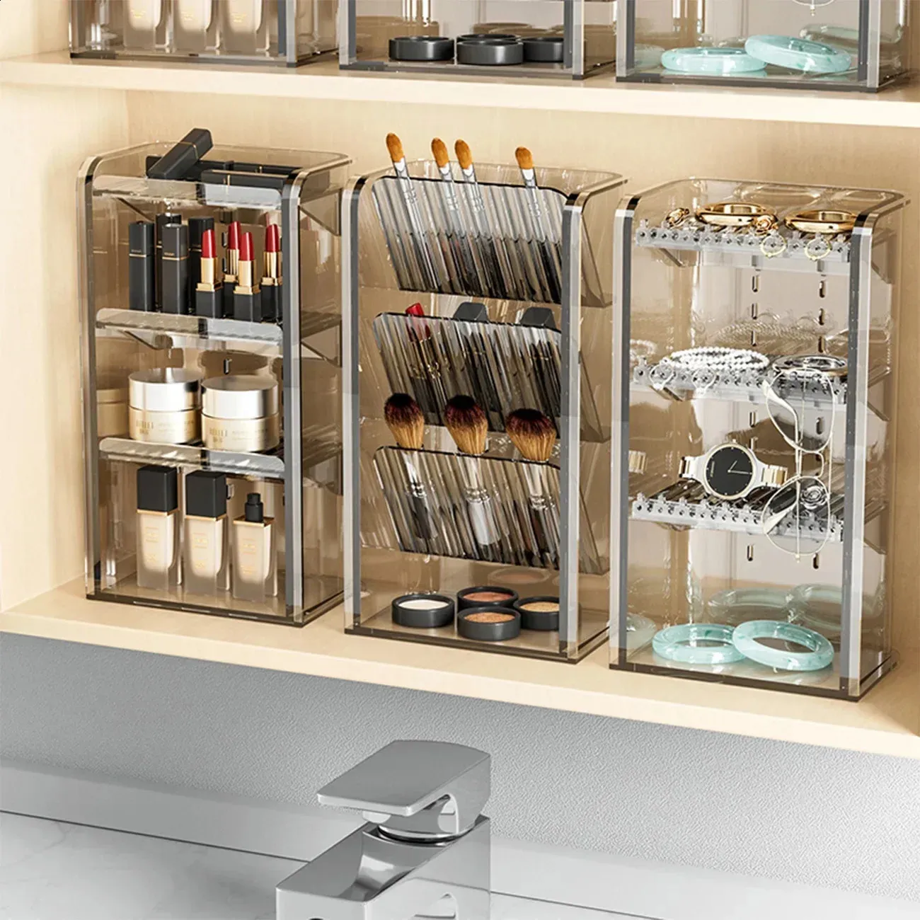 Acrylic Plastic Makeup Organizer Storage Box Lipstick Jewelry Display Transparent Cosmetics Case Brush Holder 240125