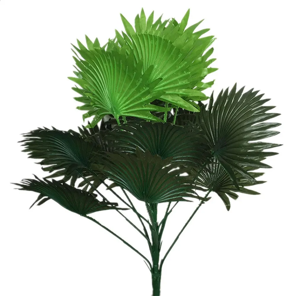 New Artificial Plants Big Fan Leaf Fake Grass Palm Silk Leaf Plastic Tree Branch Tropical Green Plants Home Indoor Decor 60cm