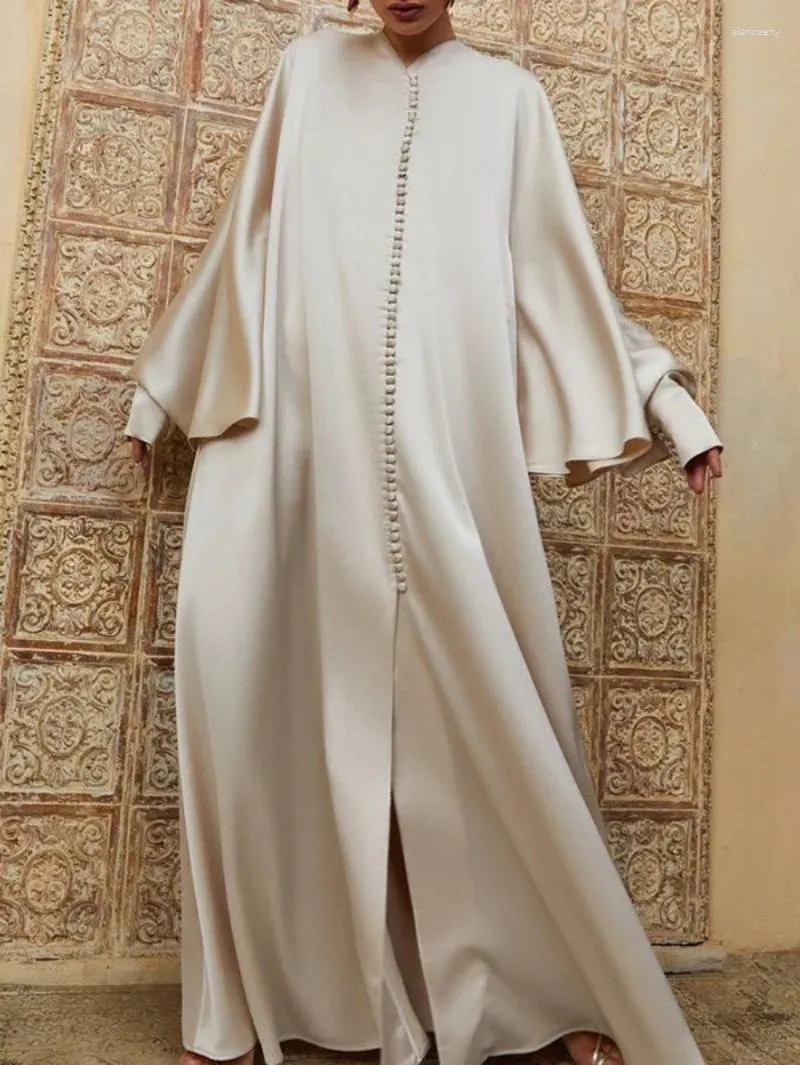 Etniska kläder Lemongor Muslim Dubai Turkiet Islam Dress 2024 Spring Batwing Sleeve Split-front Solid Color Elegant Party Maxi Dresses For