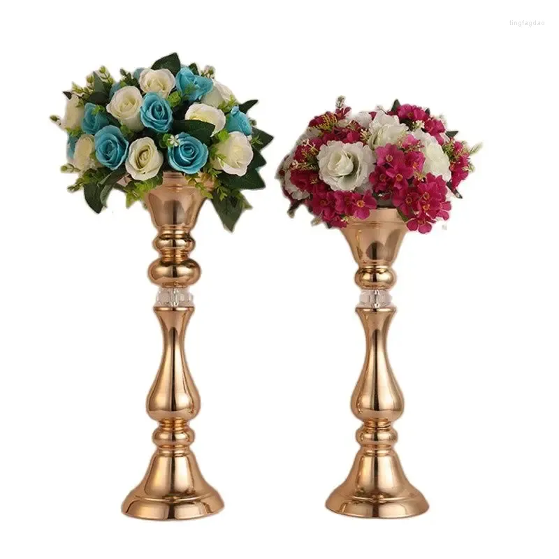 Ljushållare 45/50 cm blomma vaser guldpläterad hållare metall ljusstake bröllop rekvisita väg bly el scendekor