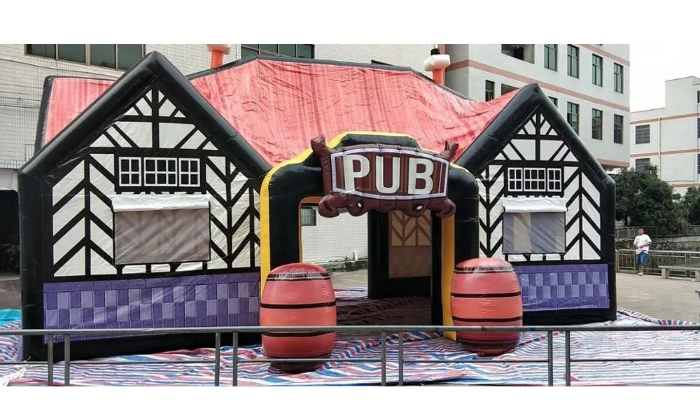 10mLx6mWx4.5mH (33x20x15ft) wholesale Whiskey dark beer party giant inflatable pub tent irish bars with casks for commercial use cabin tent sale