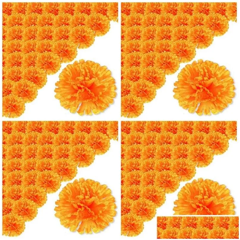 Ghirlande di fiori decorativi Fiori decorativi 3.9 pollici Calendula artificiale Giorno dei morti Fiore 200 pezzi Testa finta per ghirlanda Fare Dhezc