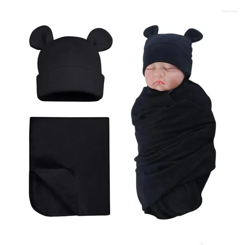 담요 Swaddling Baby Beanie 모자 담요 세트 2pcs 소년 소녀 0-6m Born 샤워 선물 드롭 배달 어린이 임산부 보육 침구 OTBBN