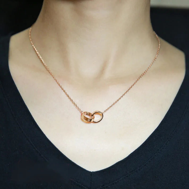 2024 necklace for woman love jewelry gold pendant dual ring stainless steel jewlery fashion oval interlocking rings Clavicular chain necklaces designerQ4