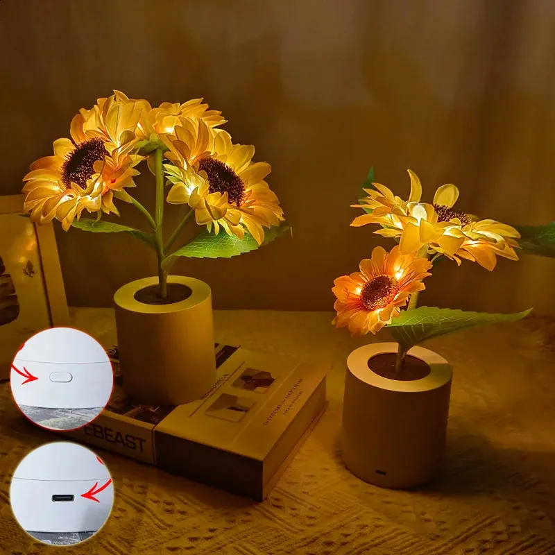 Lampe Led de Simulation de tournesol Rechargeable, veilleuse de Table, fleurs, bureau décoratif pour restaurant el Weddin 240124