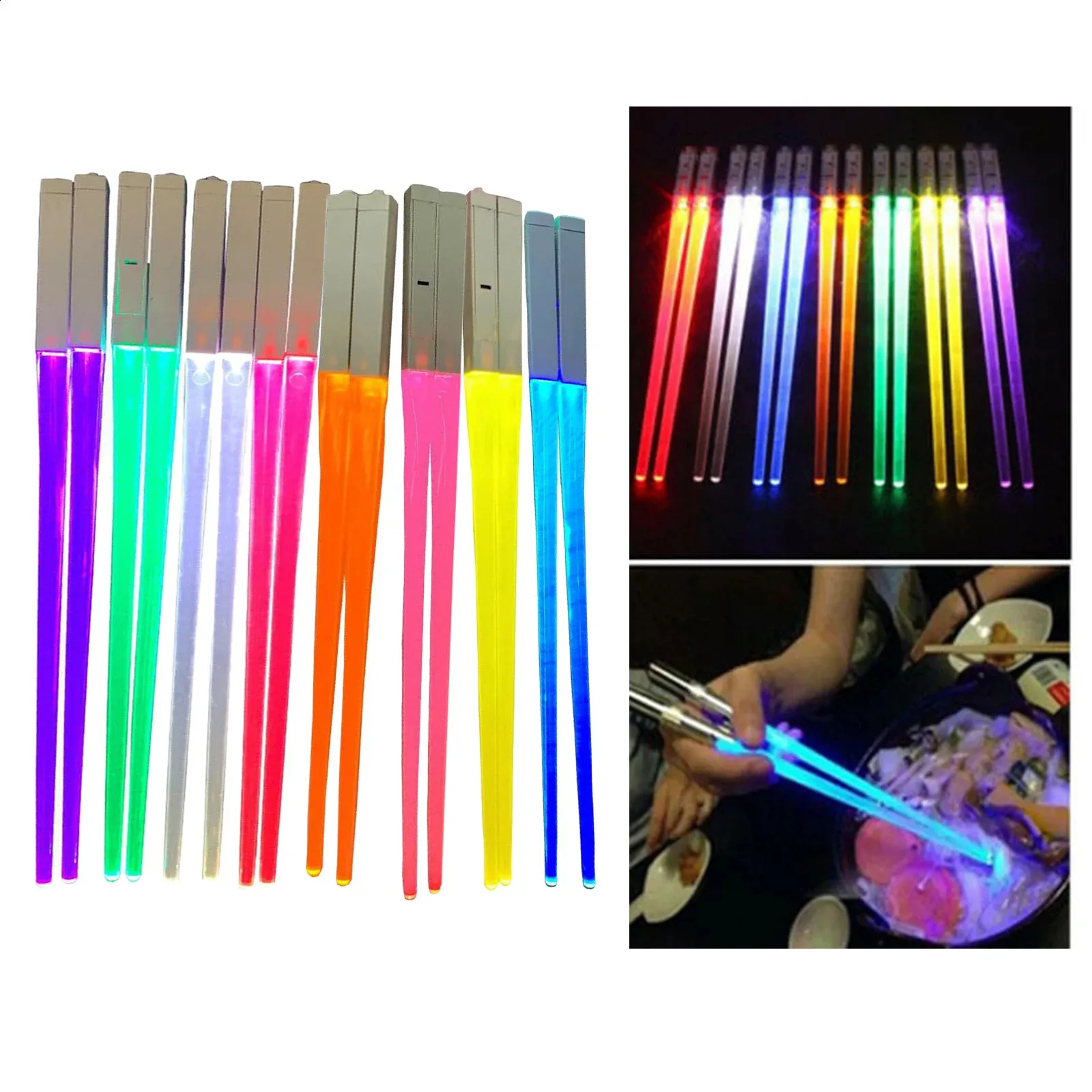 Palillos iluminados con luz LED brillante, palillos para cortar sable, palillos reutilizables para sushi, juego de 1 par 240127