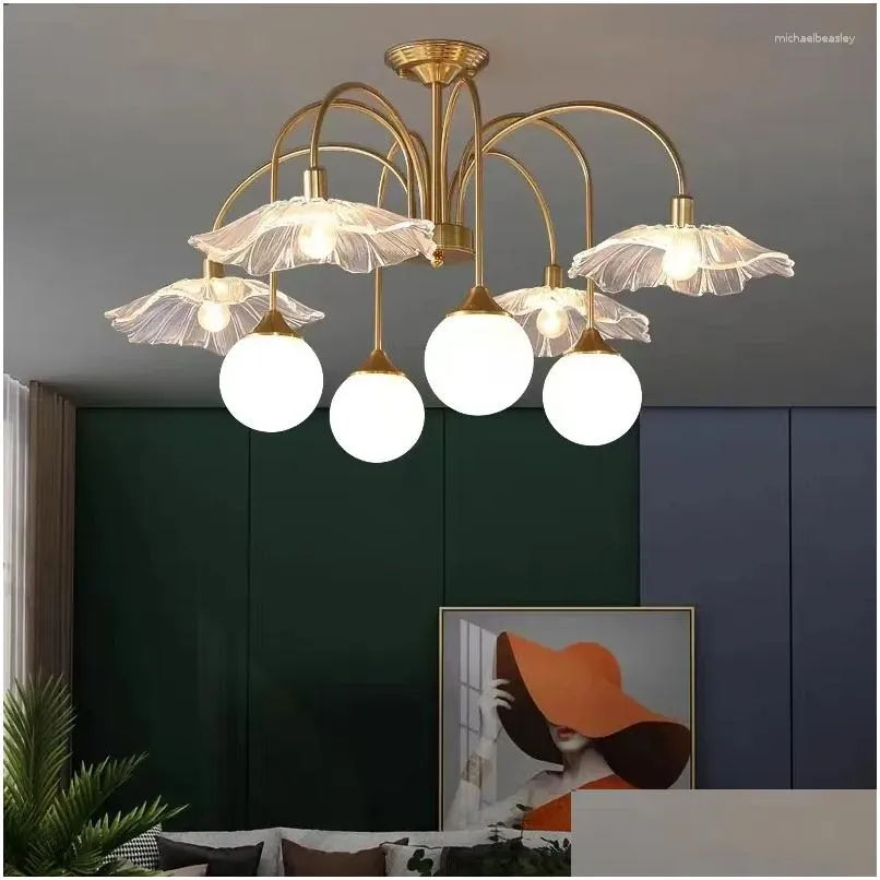 Kroonluchters Nordic Led Kroonluchter Ontwerper Voor Slaapkamer Eetkamer Melk Wit Glazen Bol Plafond Hanglamp Hangende Verlichting Thuis Dhxg0