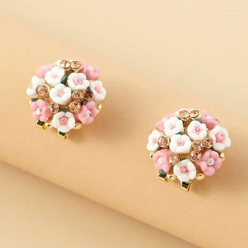 Stud Earrings Sweet Floral Women Creative Colorful Ceramics Flower With Flowers Cute Girls Jewelry Accessories 2024