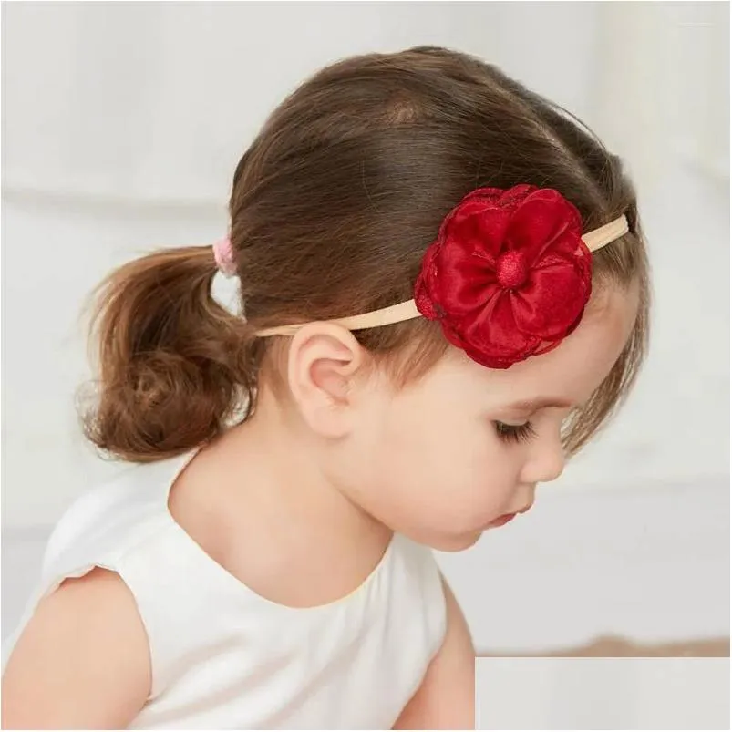 Haaraccessoires Baby Meisjes Kanten Bloem Nylon Hoofdband Kinderen Satijnen Band Geboren Elastische Tulbanden Hoofddoeken Drop Delivery Zwangerschap Otknq