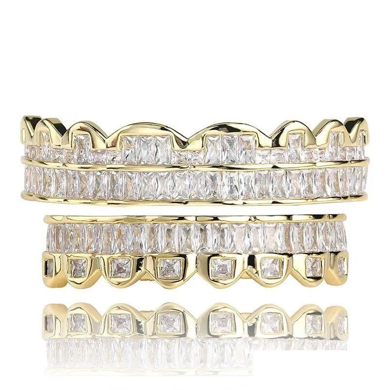 Grillz Dental Grills Grillz Baguette Set Teeth Top Bottom Rose Gold Sier Color Mouth Hip Hop Fashion Jewelry Rapper 871 Q2 Drop Del Dhm2R