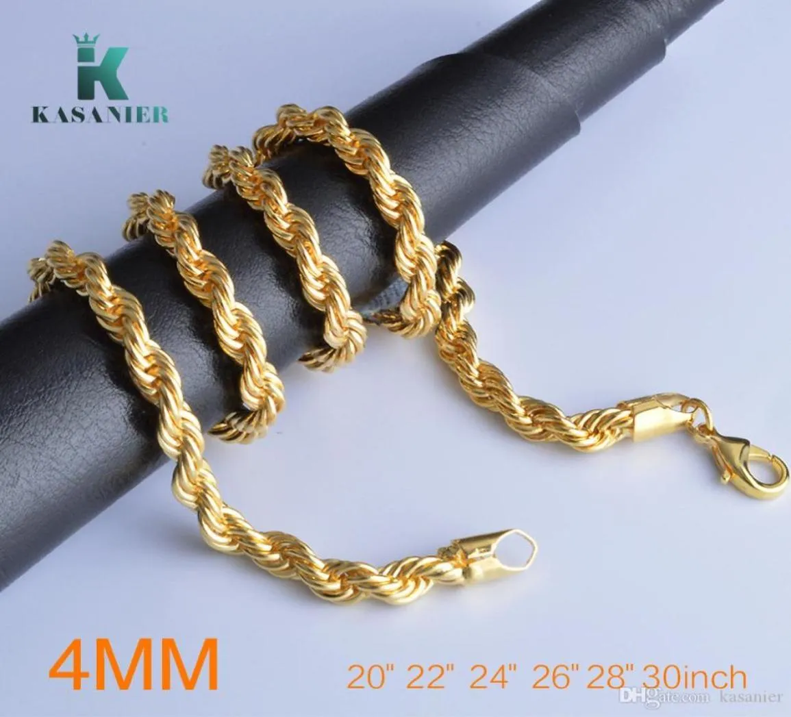 10 pièces 2030 pouces de longueur pour 4mm de largeur collier classique hommes bijoux collier corde fine chaîne en or et argent Fashion6879200