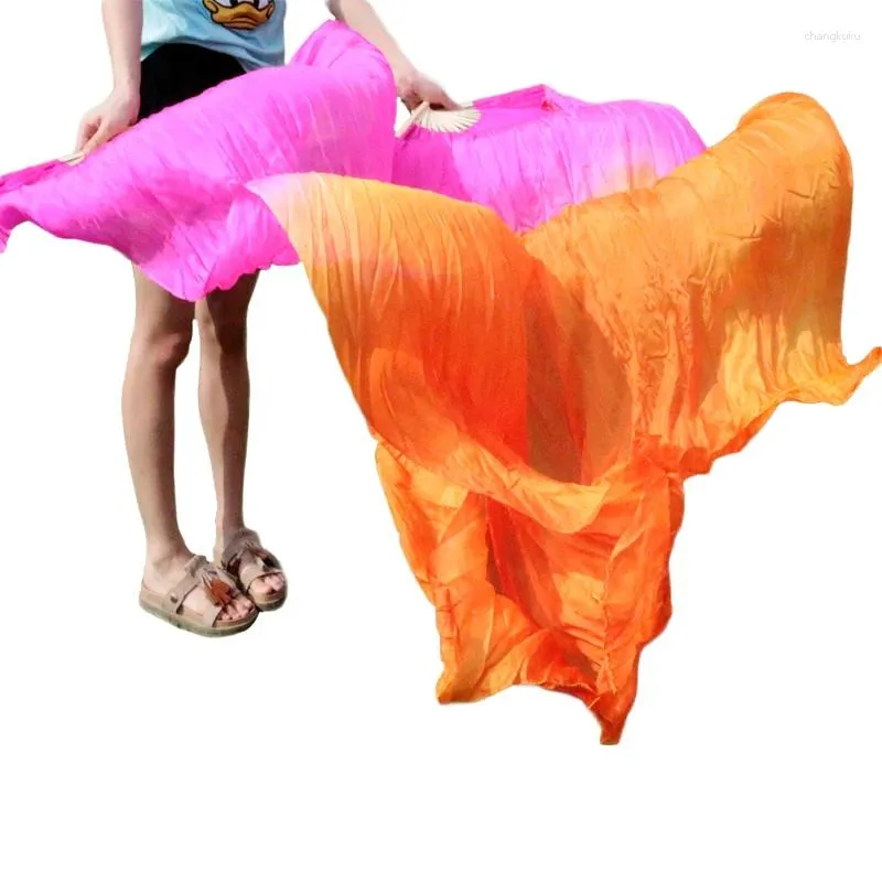 Scenkläder 1 par Silk Veils Dance Fans Handgjorda färgade bambu revben Belly Dancing Long Gradient Rose Orange kan anpassas