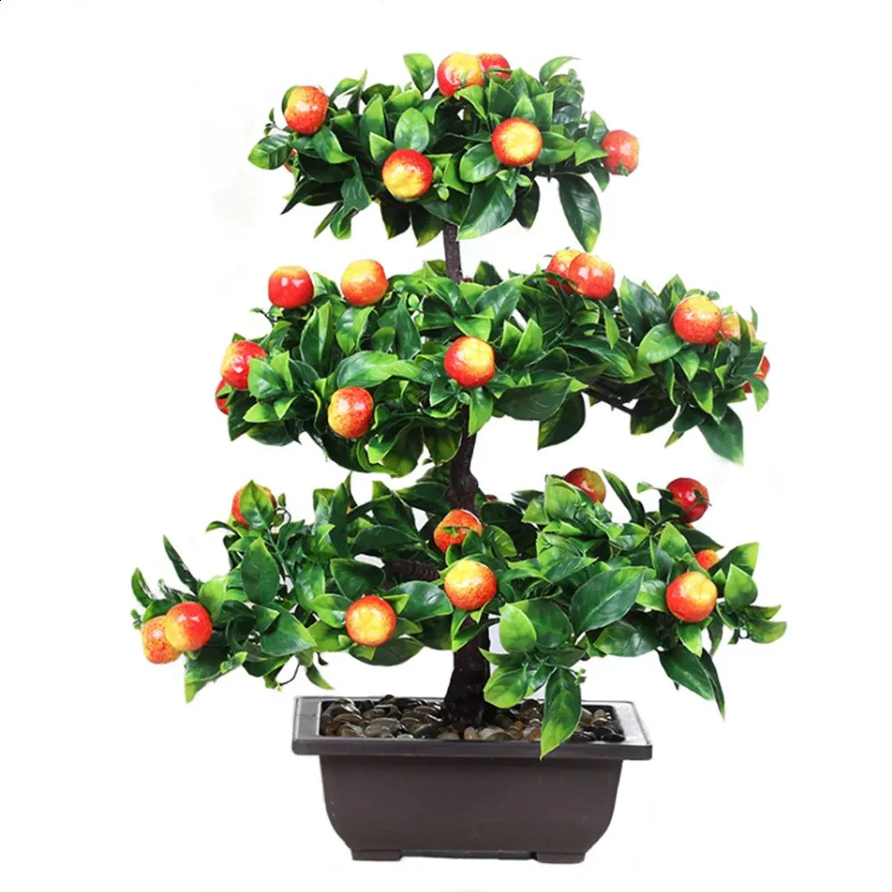 43cm Large Artificial Plants Kumquat Potted Peach Tree Bonsai Plastic Fake Fruits Plant Christmas Office Room Garden Decoration