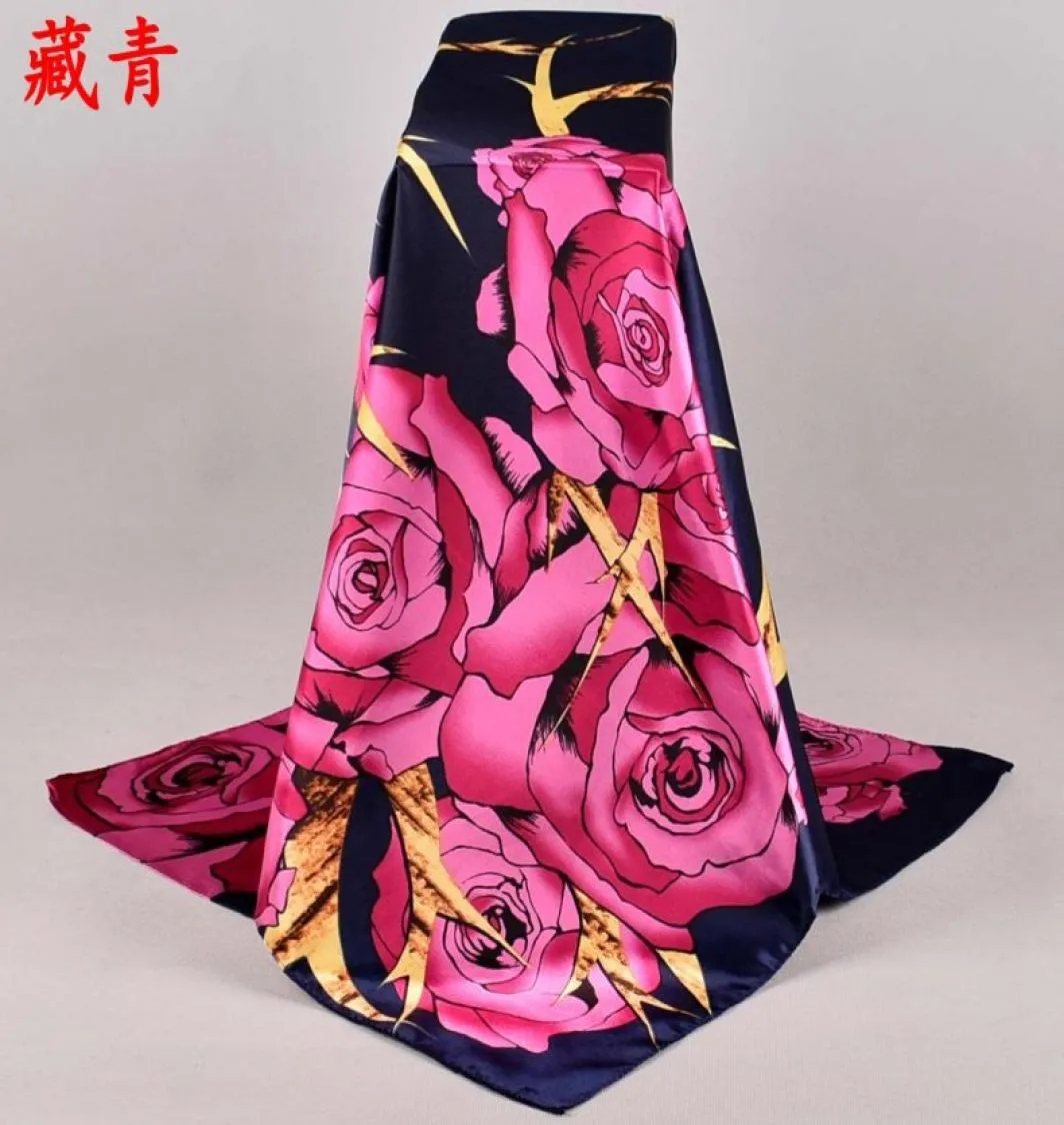 Herfst- en wintermode nieuwe klassieke rose satijn 90 90com grote vierkante sjaal geheel 7021104