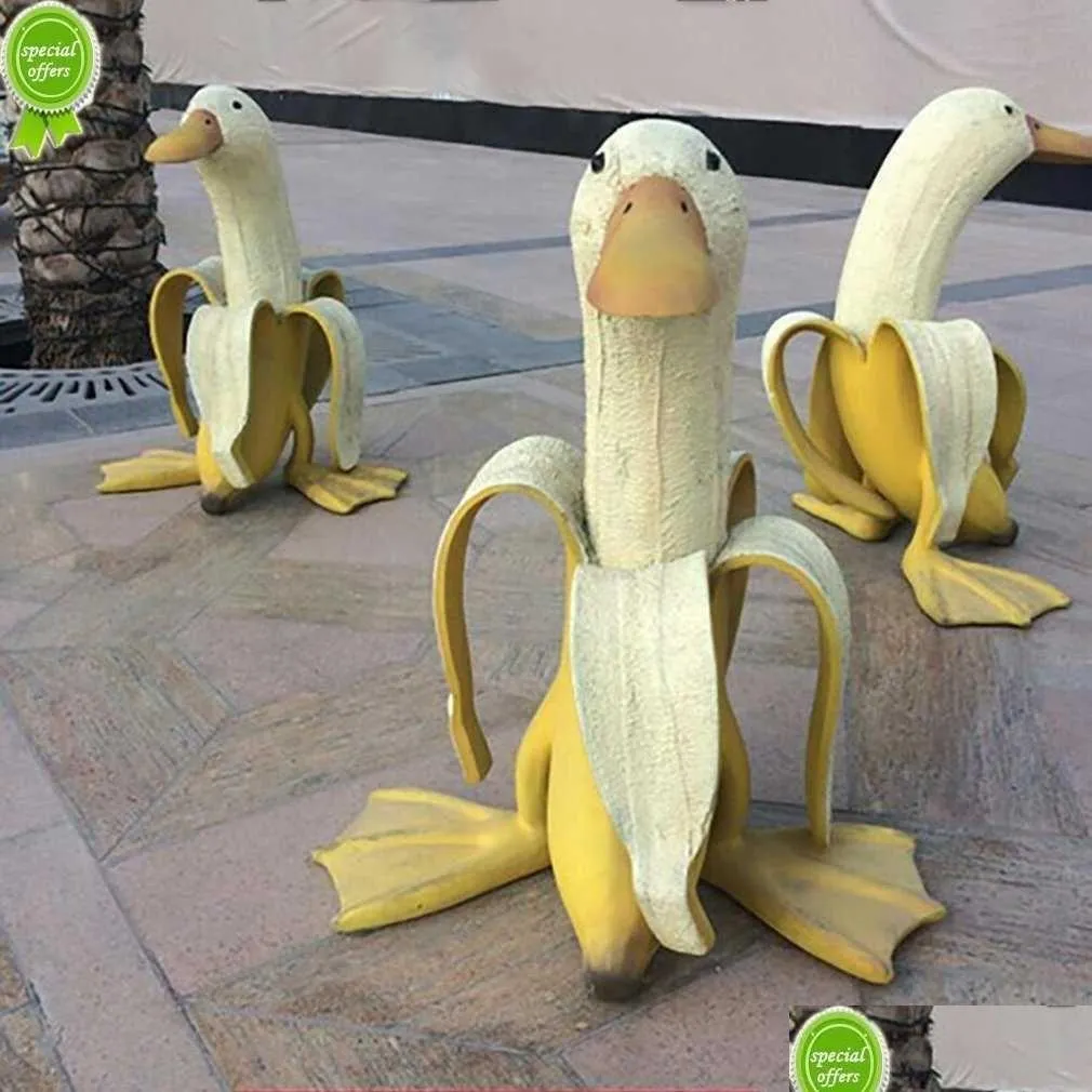 Decoraciones de jardín Pato de plátano Decoración creativa Esculturas Patio Arte de jardinería vintage Estatuas caseras peladas caprichosas Artesanía Entrega directa Dh1Tv