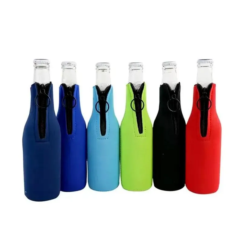 Other Bar Products Neoprene Bottle Er Insated Sleeve Bag Diy Summer Koozies Insator 330Ml Zipper Beer Holder With Opener Drop Delivery Dhrwc