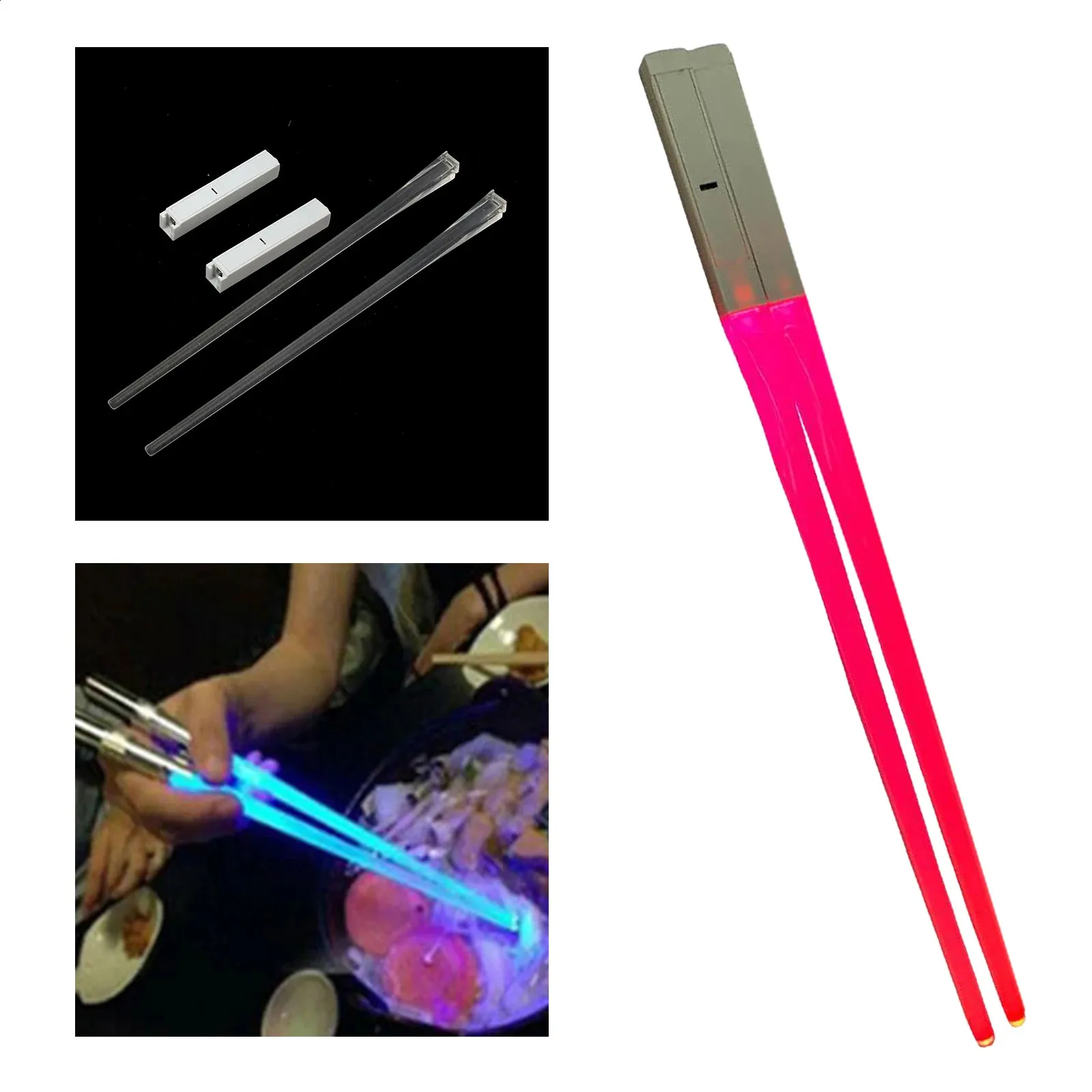 Palillos iluminados con luz LED brillante, palillos para cortar sable, palillos reutilizables para sushi, juego de 1 par 240127