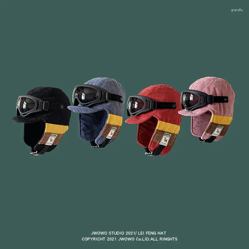 Berets Pilot Lei Feng Hat Male Winter Vintage Contraving Color Windshield Aremphone Protect