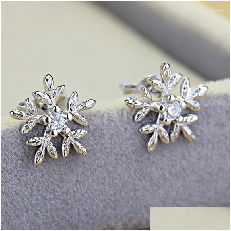 Stud Earrings Top Simple Fashion Snowflake Cute With Stone Small Sier Color Party Earing Jewelry For Woman Gifts Drop Delivery Ot9M6