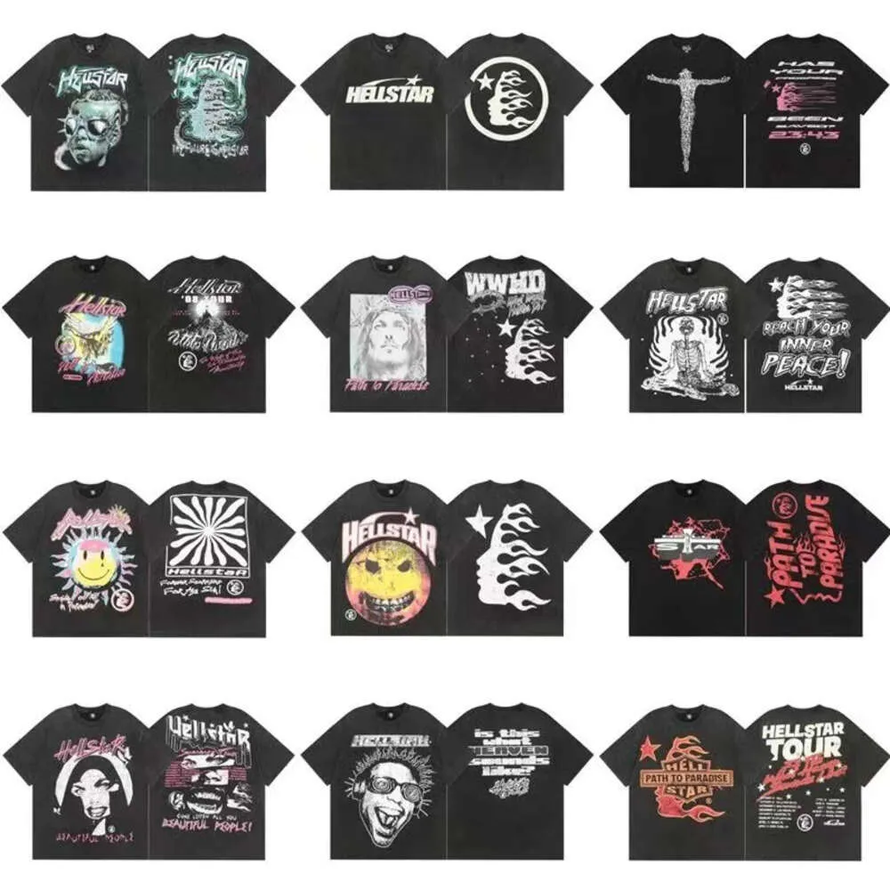 Camisa de designer Hellstar camisas masculinas The Star of Hell camisetas masculinas Fatos de treino com gola redonda manga curta carta casual impressa roupas combinando de alta qualidade para casais