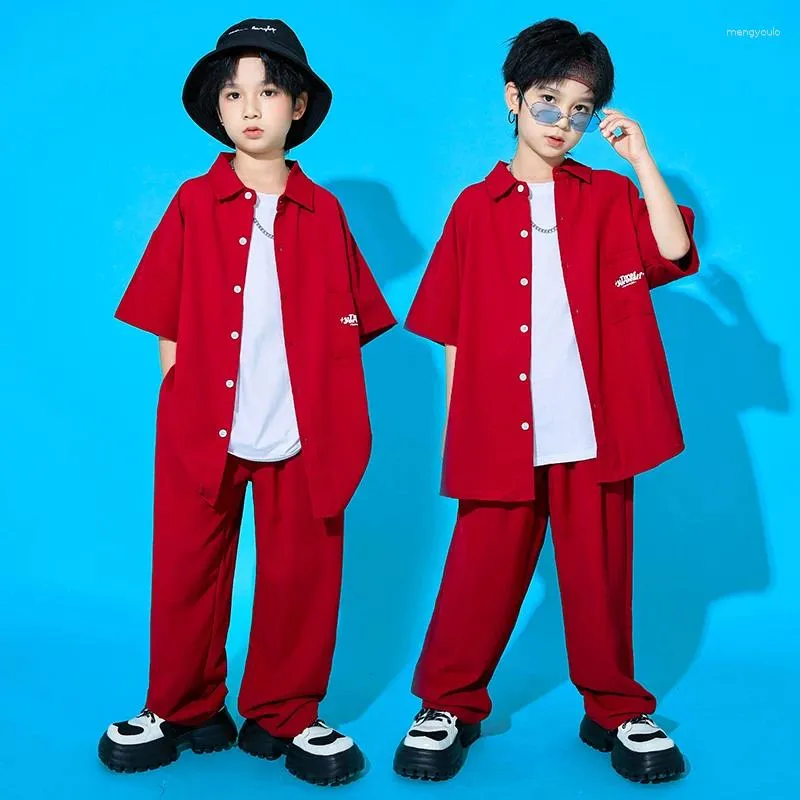 Scene Wear Children's Hip Hop Dance Clothes Boys Red Shirts Loose Pants Performance Outfits Girls Jazz Catwalk Festival DQS9920