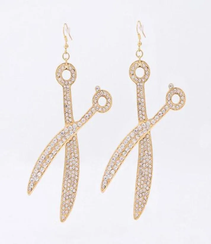 Saxörhängen unik stil skönhetssalong hårstylist sax dingle örhänge guld kristall charm mode smycken2172607
