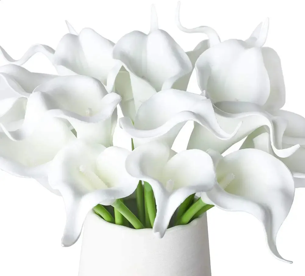 Bouquet de fausses fleurs blanches Calla Lily, 20 pièces, Bouquet de mariage artificiel, en Latex, toucher réel, décoration de fête d'anniversaire pour la maison, 240127