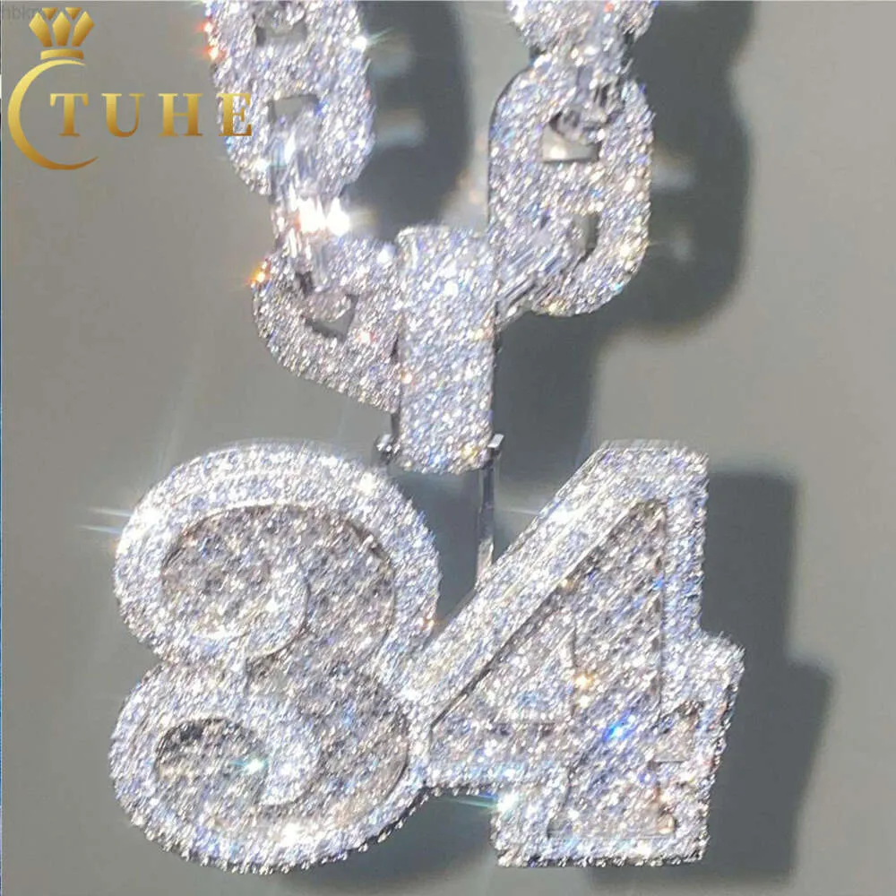 Gioielli personalizzati personalizzati Pass Diamond Tester Vvs Baguette Moissanite Iced Out Ciondolo numero 34 con catena a maglie cubane