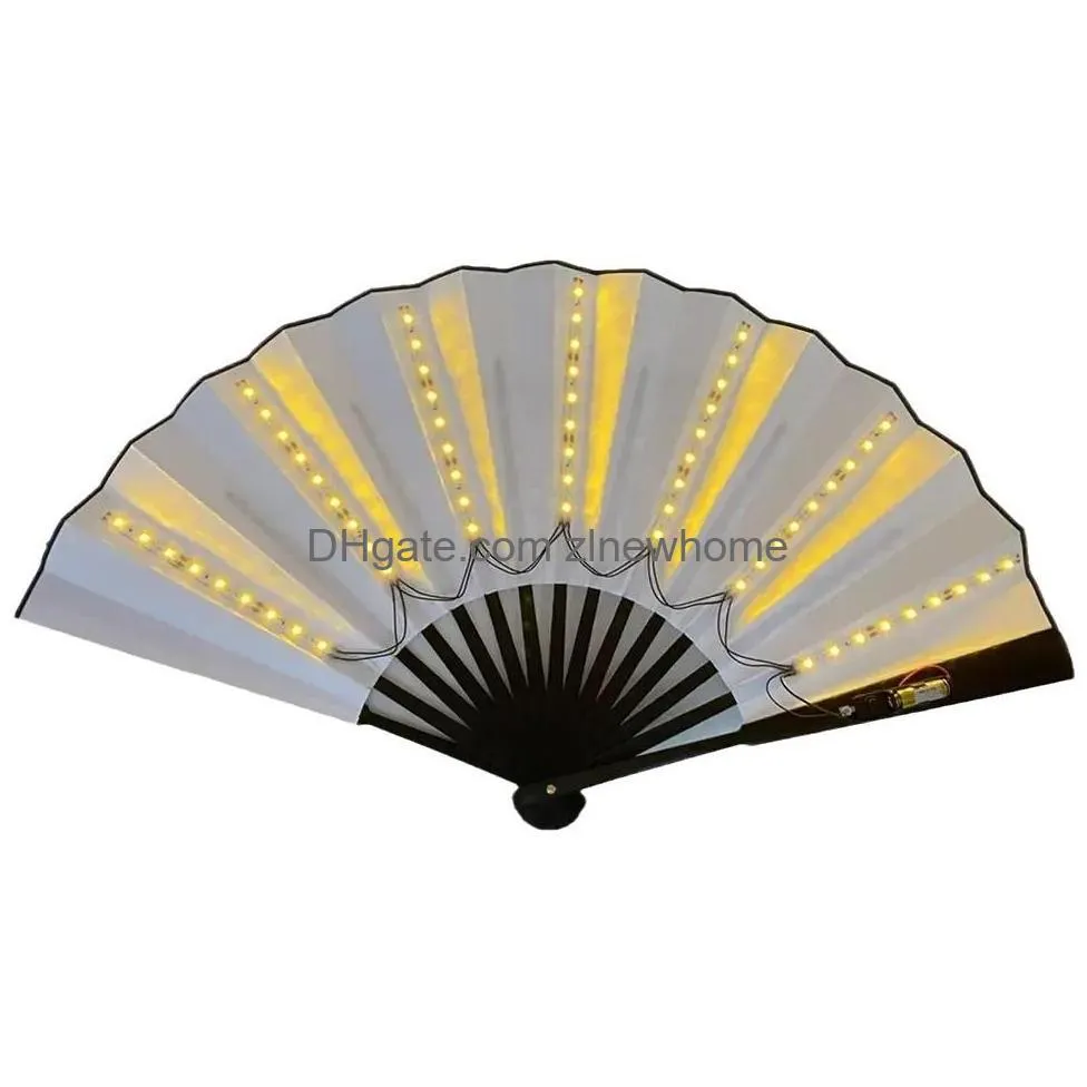 Décoration de fête 13 pouces lumineux pliant Rave Fan LED Play Colorf Hand Held Abanico Fans pour Dance Neon Dj Night Club Drop Livraison Dhy35