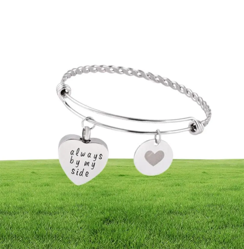 Cremation Urn DIY Charm Wire Bangle rostfritt stål Pet Human Memorial Jewlery Expanderbar armband för Ashes Holder Keepsakes9468811