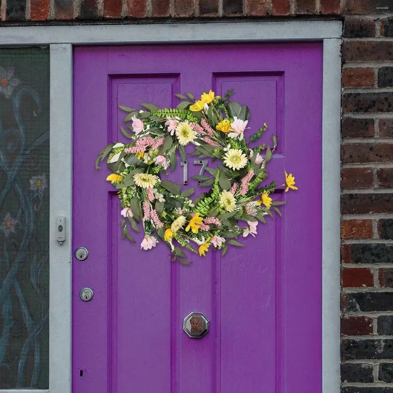 Fleurs décoratives, feuilles d'eucalyptus vertes, décoration murale, couronne de printemps, marguerite artificielle pour porte d'entrée