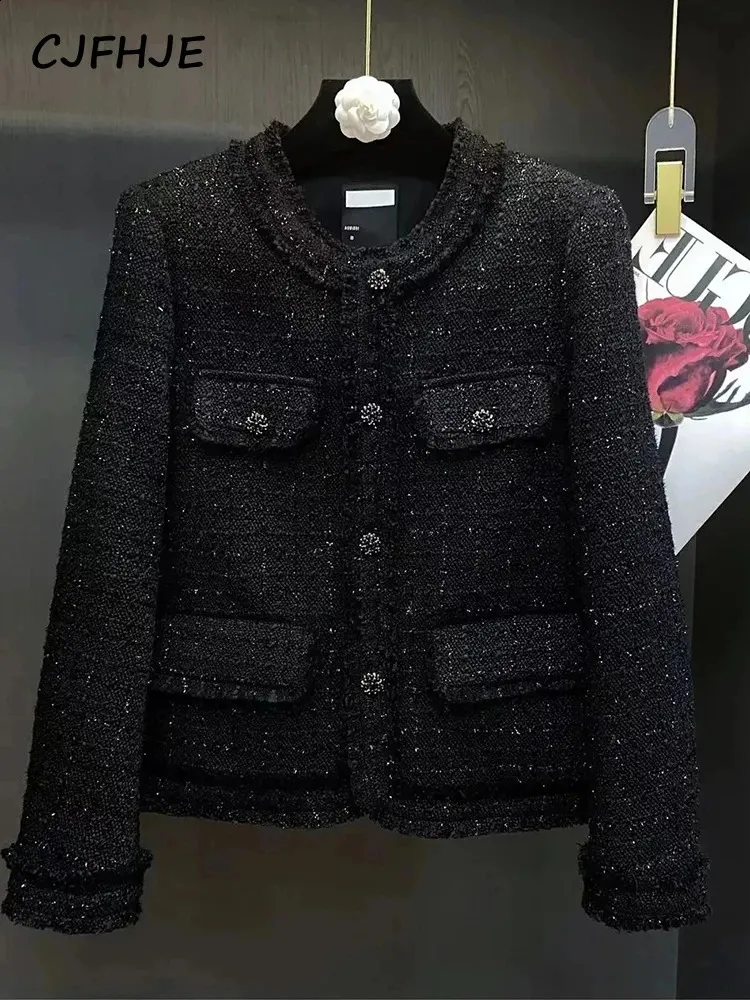 CJFHJE Oneeck осень-зима корейский стиль костюм пальто женский черный однобортный клетчатый пиджак с длинным рукавом Cassic твидовый пиджак женский 240130
