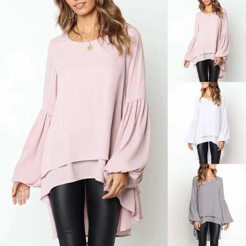 Blouses pour femmes Grande taille asymétrique élégant automne chemisier en mousseline de soie femmes à manches longues ourlet superposé décontracté tunique hauts chemises de bureau Blusas