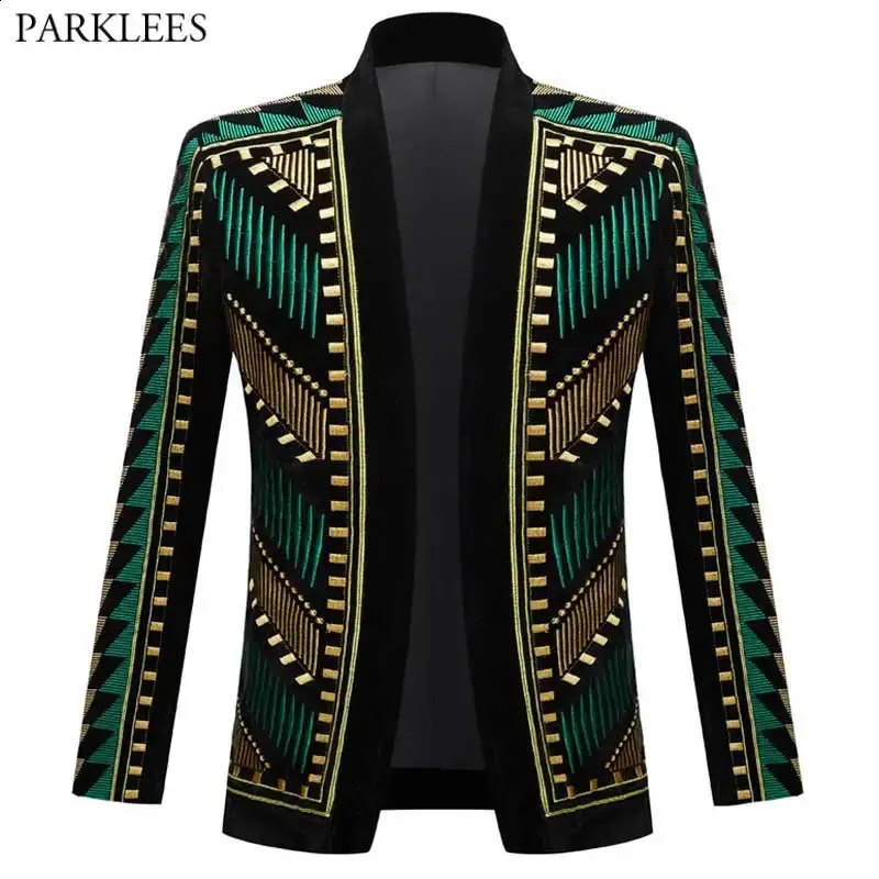 Luxury African Embroidery Cardigan Blazer Jacket Men Shawl Lapel Slim Fit Rands Suit Due Jacktes Man Party Prom Wedding Costumes 240124