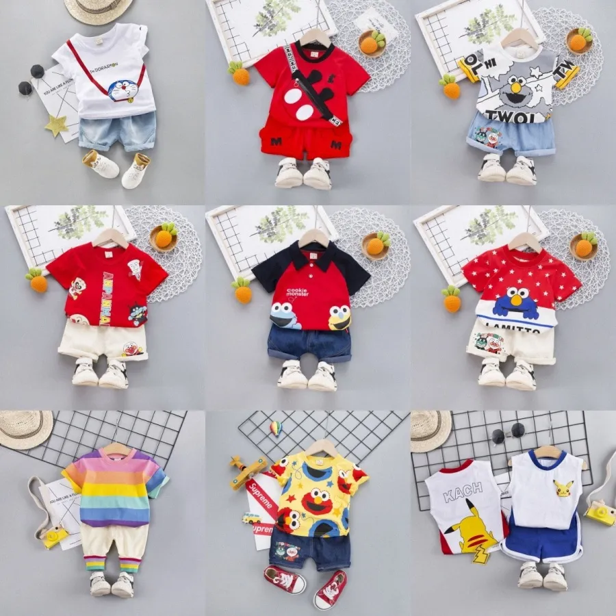 Vêtements pour enfants Ensembles de coton pour bébés Garçons Set T-shirt pour enfants T-shirt Short Bébé Garçon Taille d'été 80-110 X0ol #