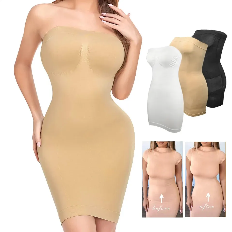 Trägerloser Shapewear-Slip für Damen unter dem Kleid, kompletter Slip, Bauchkontrolle, Camisole, Body Shaper, nahtlose Korsett-Unterwäsche 240130