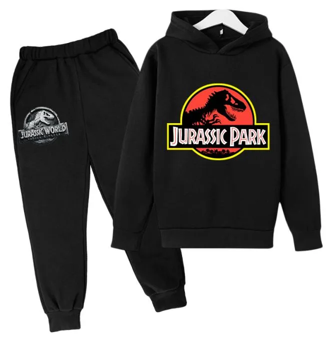 2021 Jurassic Park Hoodies Men tryckt avslappnad roliga toppar Jurassic World Girl Sweatshirt hoody tops Black Blue Red Hoodies Pant Set3867708