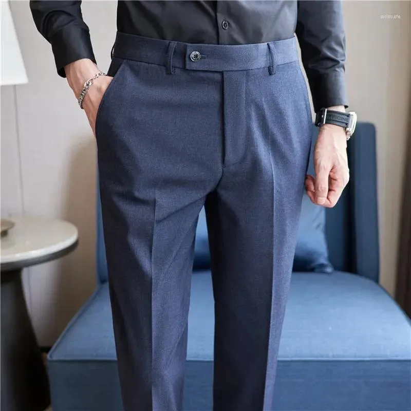 Pantaloni da uomo Autunno Moda Abito Rosa Blu Abiti slim fit Pantaloni lunghi formali da lavoro Stile coreano Bello casual